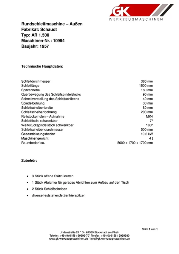 Außenrundschleifmaschine SCHAUDT AR 1.500 – Detailansicht