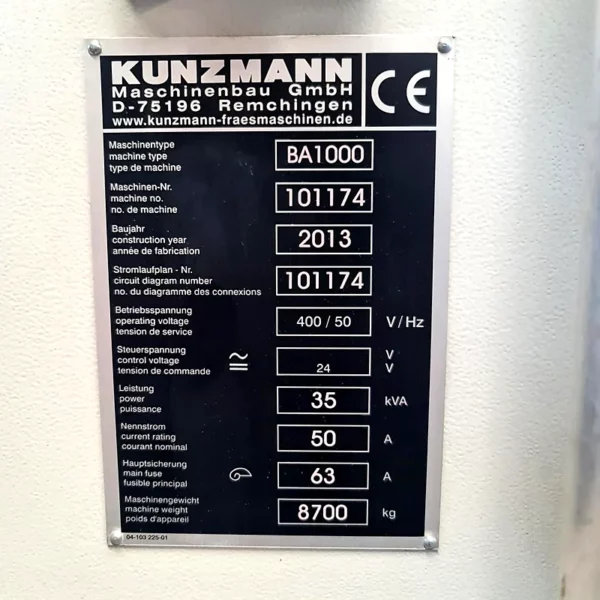 CNC Bearbeitungszentrum gebraucht Kunzmann BA 1000 / 810 Vario – Reitstock