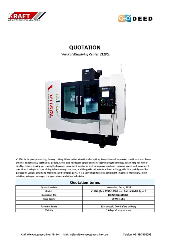 CNC Bearbeitungszentrum vertikal DEED VL V1160L – Hydraulik